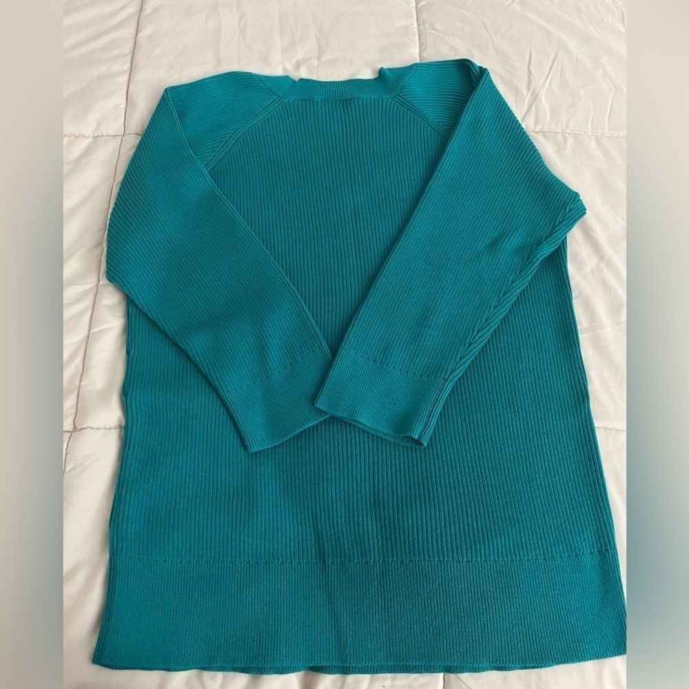 Talbots Blue Crew Neck Sweater with Ribbed Knit - Picture 3 of 3